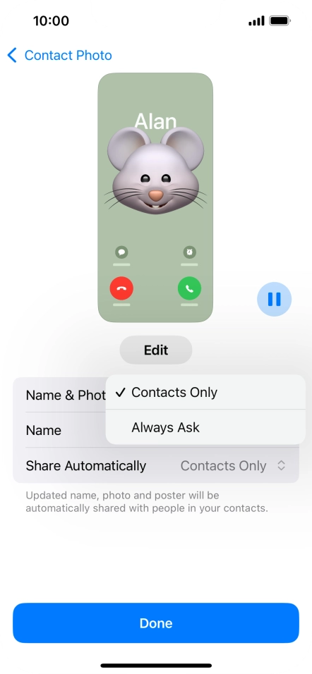 Press the required setting. Press the required setting.