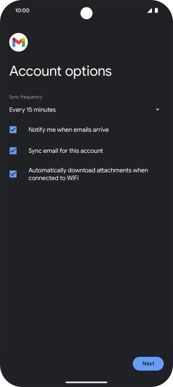 If this screen is displayed, you email account has been recognised and set up automatically. Follow the instructions on the screen to key in more information and finish setting up your phone. If this screen is displayed, you email account has been recognised and set up automatically. Follow the instructions on the screen to key in more information and finish setting up your phone.