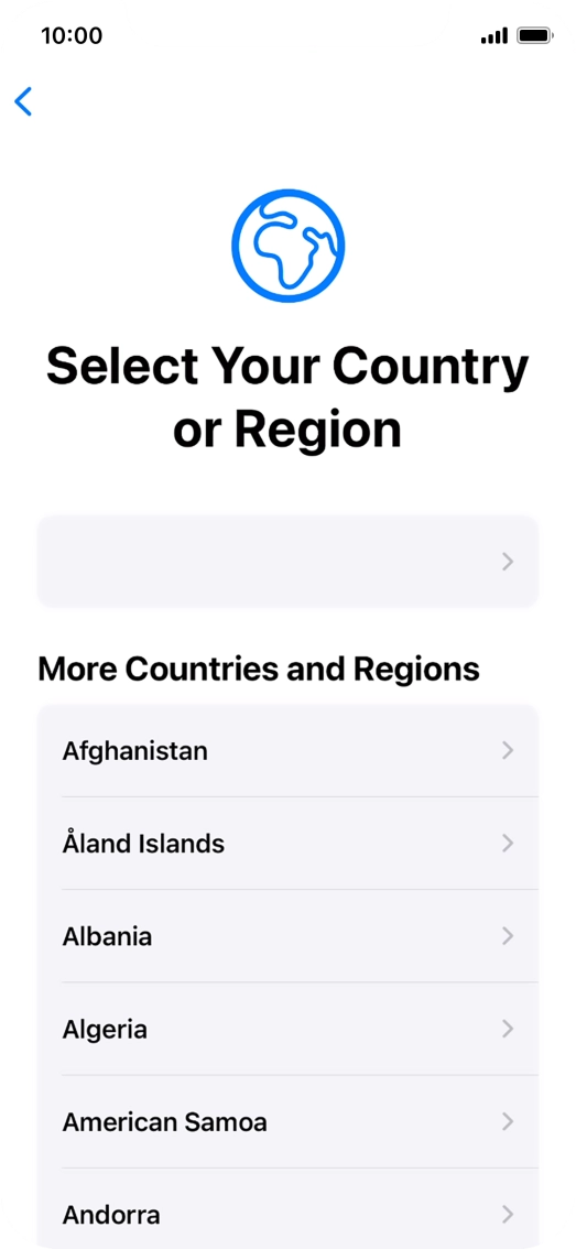 Press the required country or area. Press the required country or area.