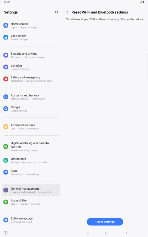 Press Reset settings. Press Reset settings.