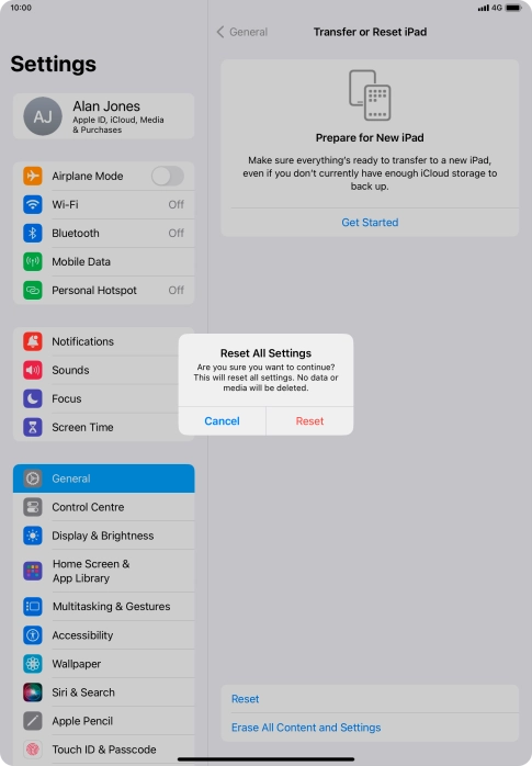 Press Reset. Wait a moment while the factory default settings are restored. Follow the instructions on the screen to set up your tablet and prepare it for use. Press Reset. Wait a moment while the factory default settings are restored. Follow the instructions on the screen to set up your tablet and prepare it for use.