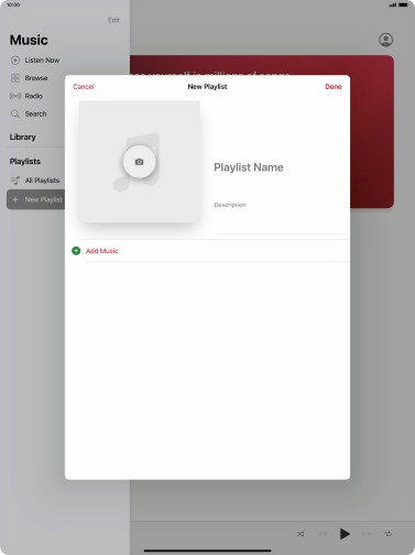 Press the text input field and key in a name for the playlist. Press the text input field and key in a name for the playlist.