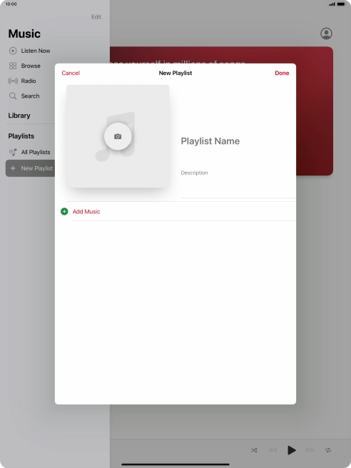 Press the text input field and key in a name for the playlist. Press the text input field and key in a name for the playlist.