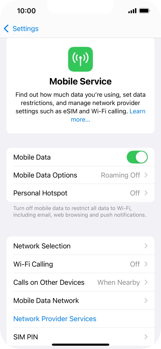 Press Mobile Data Options. Press Mobile Data Options.