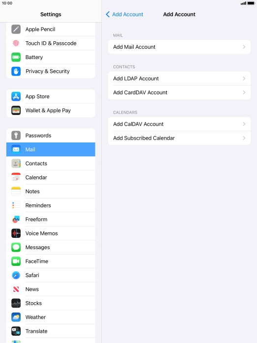 Press Add Mail Account. Press Add Mail Account.