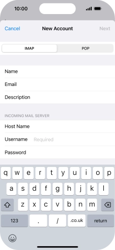 Press Username and key in the username for your email account. Press Username and key in the username for your email account.
