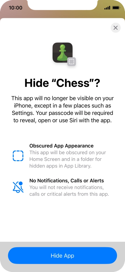 Press Hide App. Press Hide App.