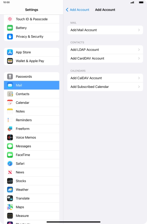 Press Add Mail Account. Press Add Mail Account.