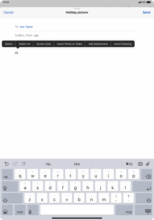 Press Insert Photo or Video and follow the instructions on the screen to attach a picture or a video clip. Press Insert Photo or Video and follow the instructions on the screen to attach a picture or a video clip.