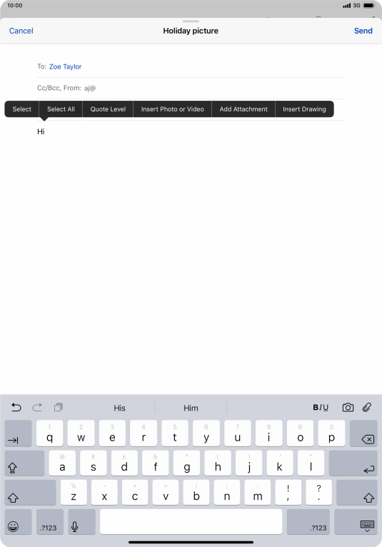 Press Insert Photo or Video and follow the instructions on the screen to attach a picture or a video clip. Press Insert Photo or Video and follow the instructions on the screen to attach a picture or a video clip.