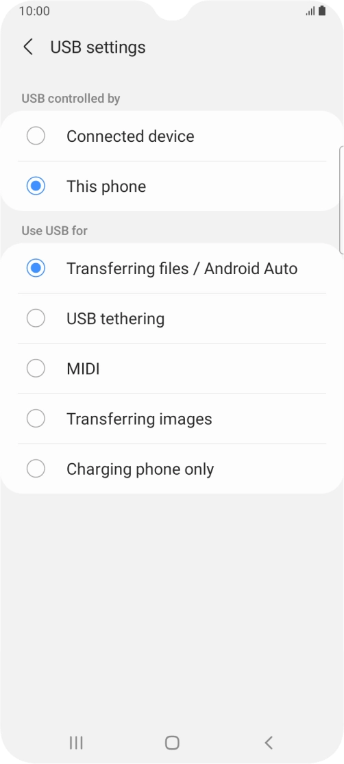 Press Transferring files / Android Auto. Press Transferring files / Android Auto.