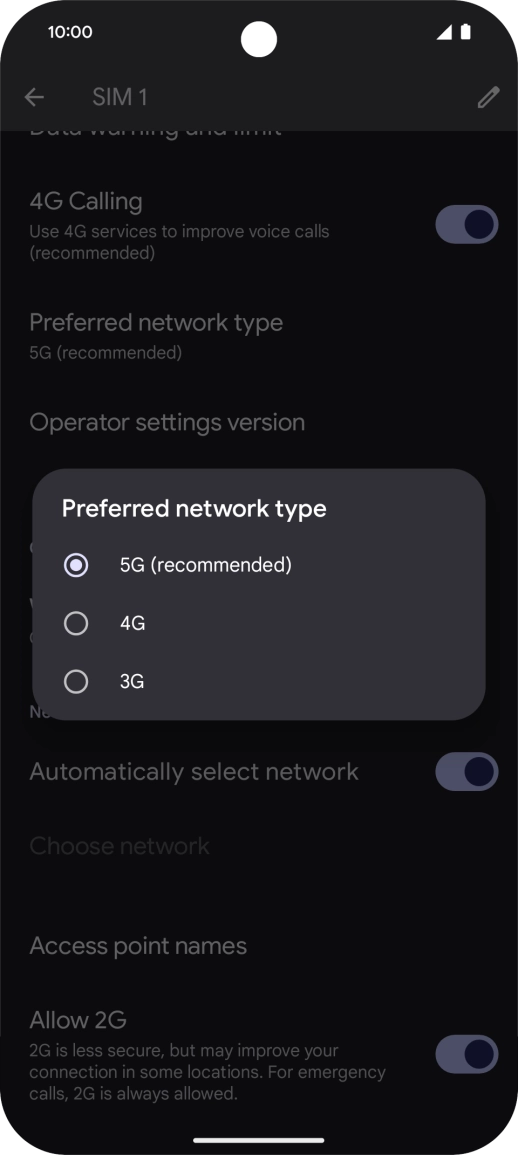 Press the required network mode. Press the required network mode.
