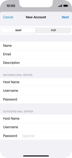 Press Password and key in the password for your email account. Press Password and key in the password for your email account.
