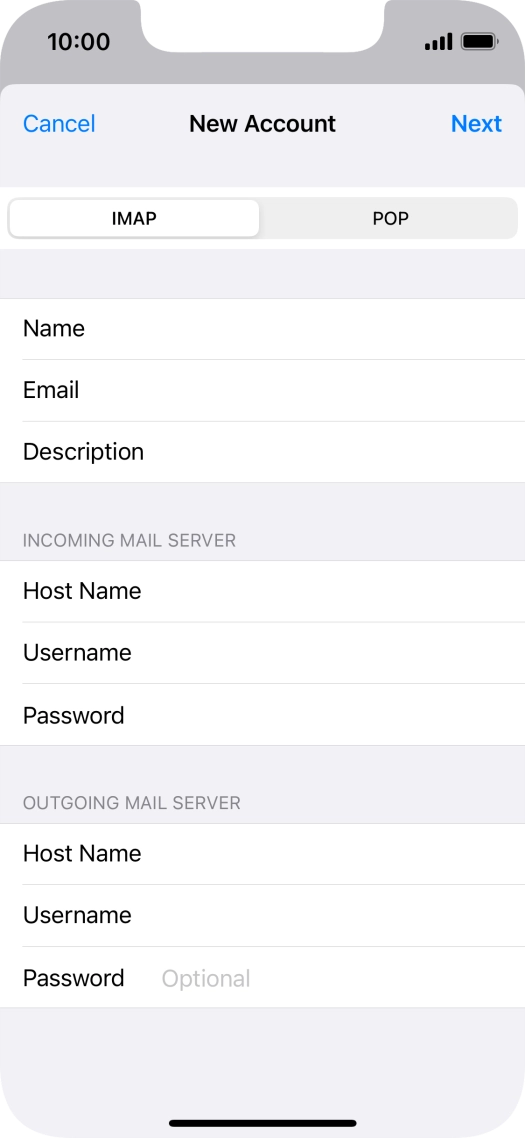 Press Password and key in the password for your email account. Press Password and key in the password for your email account.