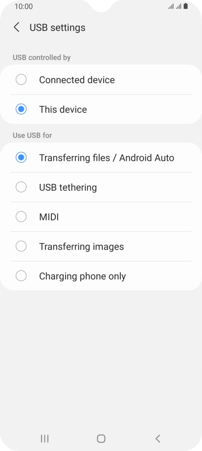 Press Transferring files / Android Auto. Press Transferring files / Android Auto.