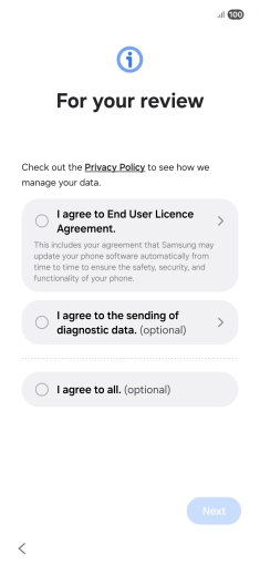 Press the fields next to the required settings to select them. Press the fields next to the required settings to select them.
