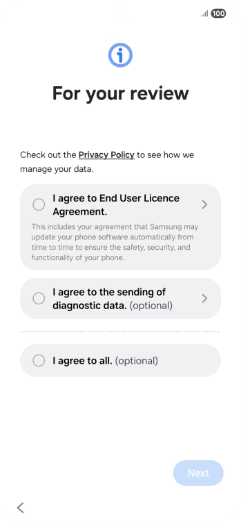 Press the fields next to the required settings to select them. Press the fields next to the required settings to select them.