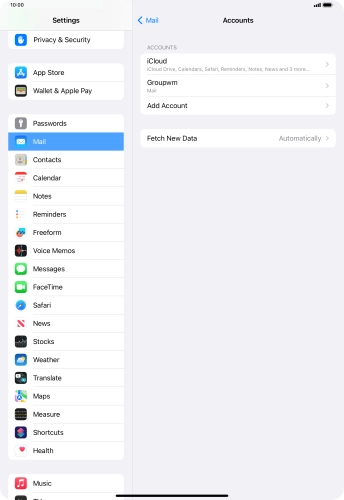 Press the name of the email account you've just set up. Press the name of the email account you've just set up.
