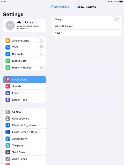 To select notification preview on the lock screen, press Always. To select notification preview on the lock screen, press Always.