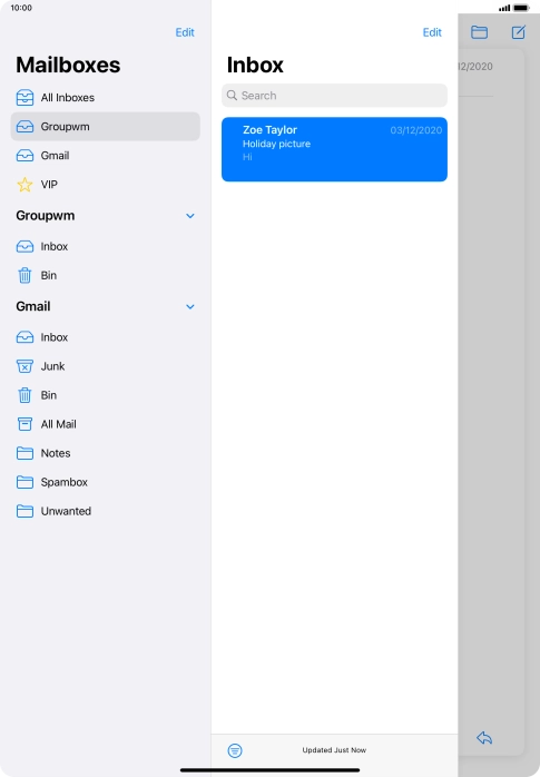 Press the required email account. Press the required email account.