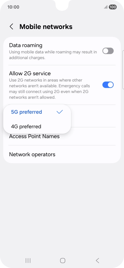 Press the required network mode. Press the required network mode.