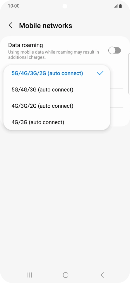 Press the required network mode. Press the required network mode.