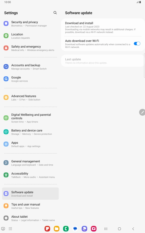 Press Download and install. If a new software version is available, it's displayed. Follow the instructions on the screen to update the tablet software. Press Download and install. If a new software version is available, it's displayed. Follow the instructions on the screen to update the tablet software.