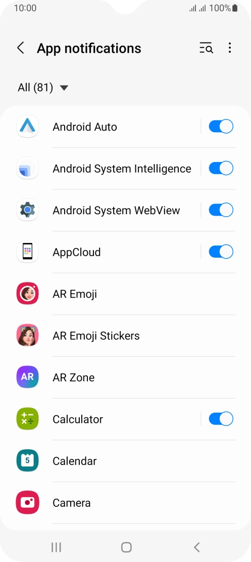 Press the indicators next to the required apps to turn the function on or off. Press the indicators next to the required apps to turn the function on or off.