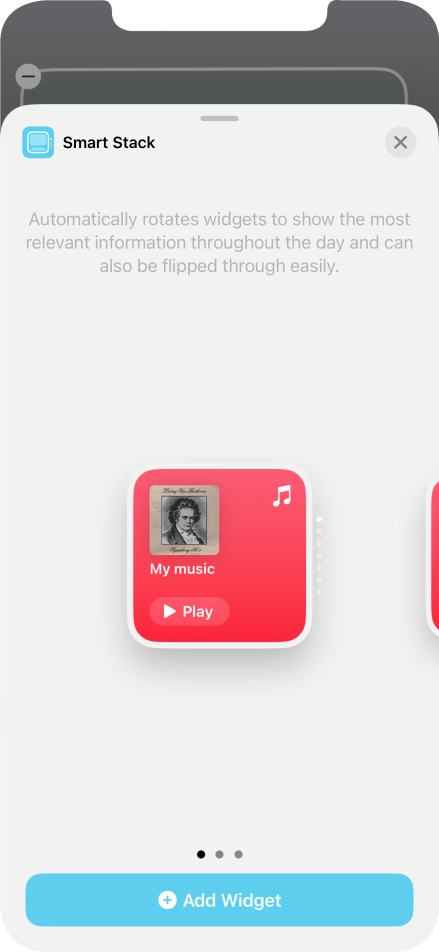Slide your finger right or left on the screen to select the required widget size. Slide your finger right or left on the screen to select the required widget size.
