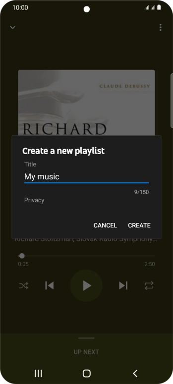 Key in a name for the playlist and press CREATE. Key in a name for the playlist and press CREATE.