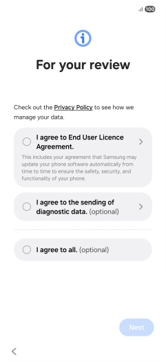 Press the fields next to the required settings to select them. Press the fields next to the required settings to select them.