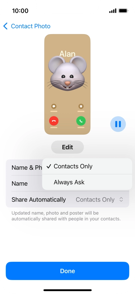 Press the required setting. Press the required setting.