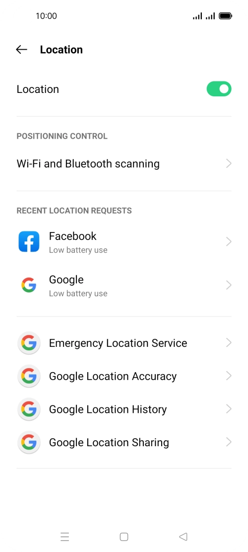 Press Google Location Accuracy. Press Google Location Accuracy.