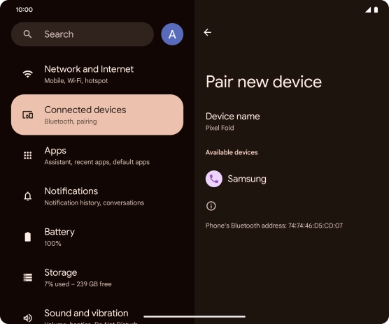 Press the required Bluetooth device and follow the instructions on the screen to pair the device with your phone. Press the required Bluetooth device and follow the instructions on the screen to pair the device with your phone.