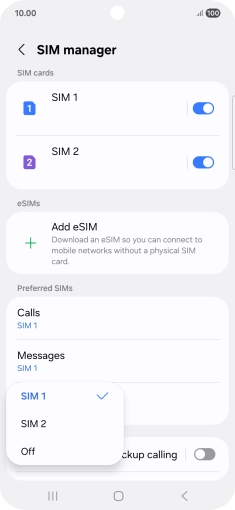 Press the required setting. Press the required setting.