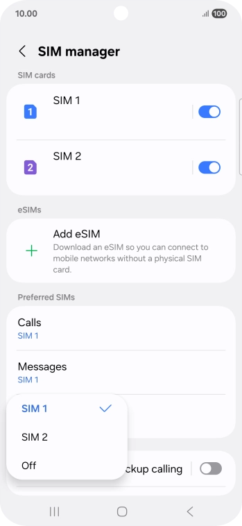 Press the required setting. Press the required setting.