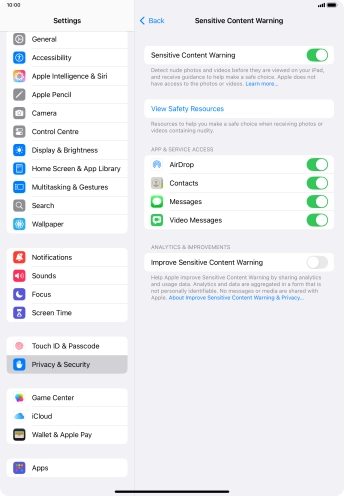 Press the indicators next to the required applications to turn the function on or off. Press the indicators next to the required applications to turn the function on or off.