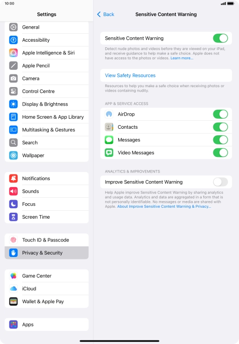 Press the indicators next to the required applications to turn the function on or off. Press the indicators next to the required applications to turn the function on or off.