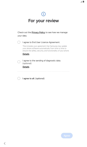 Press the fields next to the required settings to select them. Press the fields next to the required settings to select them.