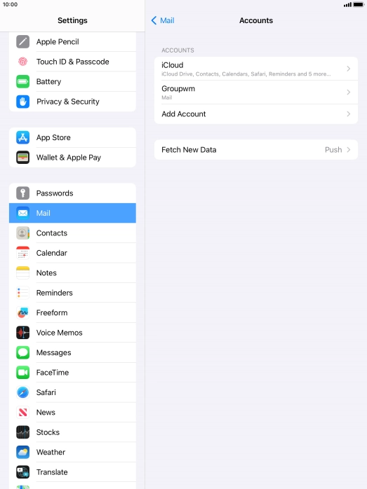 Press the name of the email account you've just set up. Press the name of the email account you've just set up.