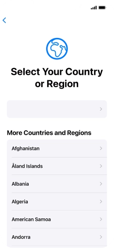 Press the required country or area. Press the required country or area.