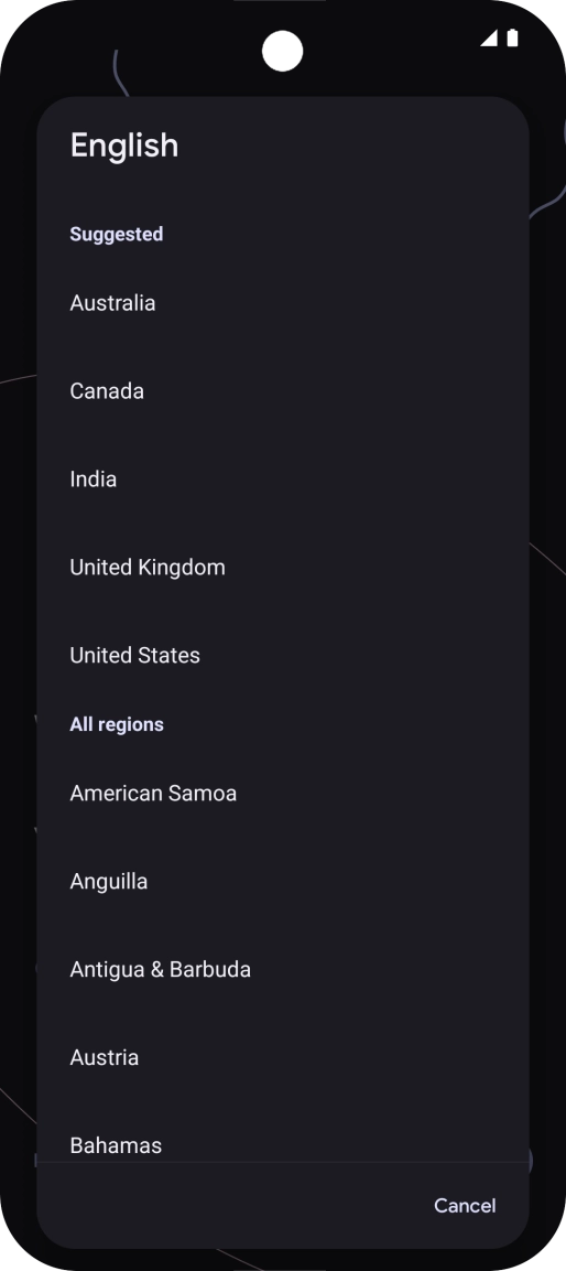 Press the required country or area. Press the required country or area.