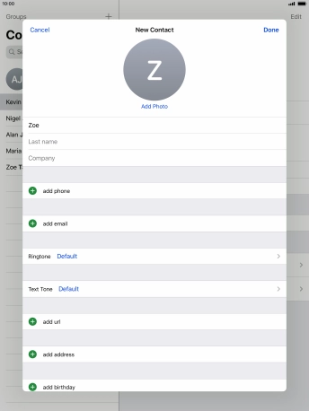 Press Last name and key in the last name. Press Last name and key in the last name.