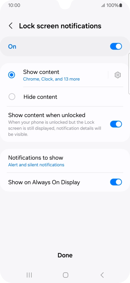 Press the required settings to turn them on or off. Press the required settings to turn them on or off.
