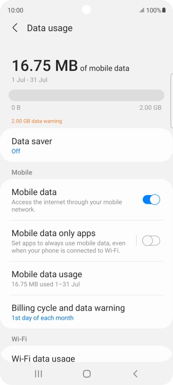 The total data usage is displayed. The total data usage is displayed.