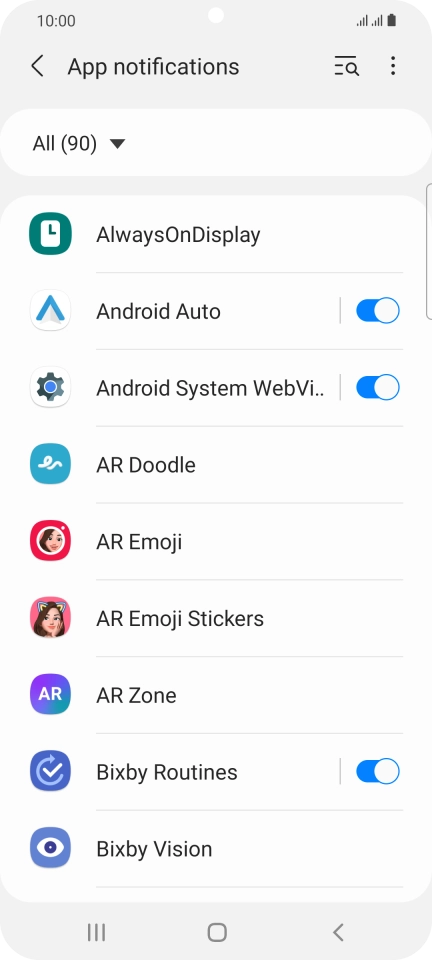 Press the indicators next to the required apps to turn the function on or off. Press the indicators next to the required apps to turn the function on or off.