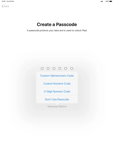 Follow the instructions on the screen to turn on use of lock code or press Don't Use Passcode. Follow the instructions on the screen to turn on use of lock code or press Don't Use Passcode.