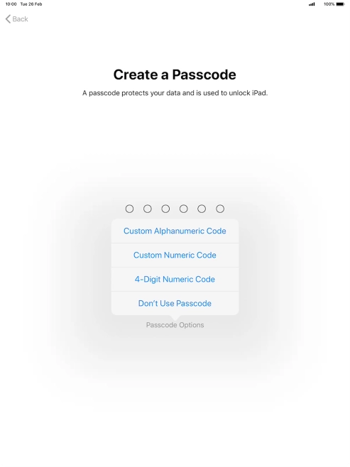 Follow the instructions on the screen to turn on use of lock code or press Don't Use Passcode. Follow the instructions on the screen to turn on use of lock code or press Don't Use Passcode.