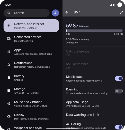 The total data usage is displayed. The total data usage is displayed.