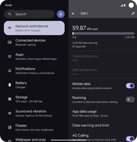 The total data usage is displayed. The total data usage is displayed.